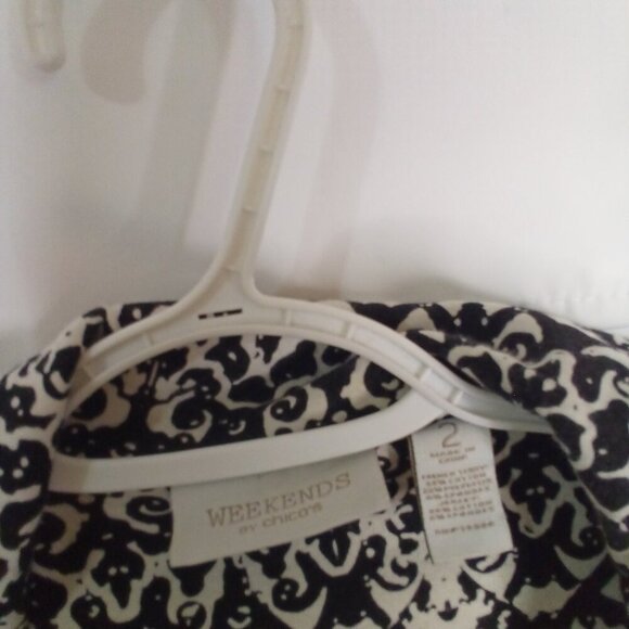 Weekends by Chico's Jacket Women 2 L Full Zip Pockets Roll Tab Sleeve Black - Picture 10 of 16